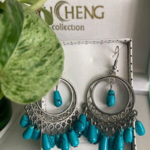 گوشواره آویزی طرح فیروزه ای