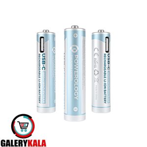 باتری نیم قلمی شارژی POWEROLOGY مدل USB-C AAA 6600mWh (کارتی 4 تایی)