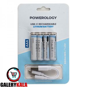 باتری نیم قلمی شارژی powerology با کابل شارژ تایپ سی